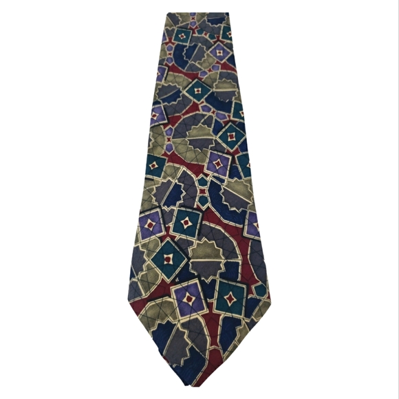 Hardy Amies London 100% Silk Tie in Green/Wine/Gray Multi - Picture 1 of 6